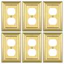 Metal Wall Plate for Electrical Outlets, Decorative Brass Gold Switch Plates Outlet Cover, Light Switch Cover Plate, 1-Gang Wall Plates (Duplex Outlet, 6 Pack)