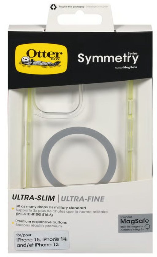 OtterBox Drop Protection Bundle for iPhone 14, 13  Symmetry Series Clear MagSafe Case 3x Tested to Military Standard and Premium Glass Screen Protector, Clear