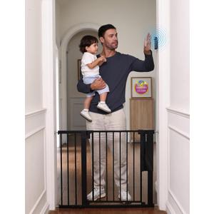 Babelio Smart Baby Gate with Auto-Unlock/Close, Pressure Mounted No Drill for Doorways/Top of Stairs. Pet/Dog Door Wide Walk Thru w/Infrared Sensor & Safety Alert (Black, 30.3-47.2" W, 30" H)