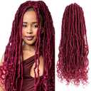 Niseyo Wild Locs 18 Inch Distressed New Faux Locs with Curly Ends 8 Packs Long Soft Pre-looped Goddess Crochet Hair (118#, Burgundy)