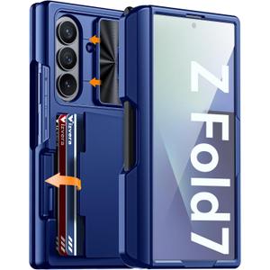 Vizvera for Samsung Galaxy Z Fold 7 Case RFID Wallet with Cards Holder [S Pen Included] [Camera Cover] Shockproof Silicone Protective Phone Case for Z Fold 7 2025(Blue)