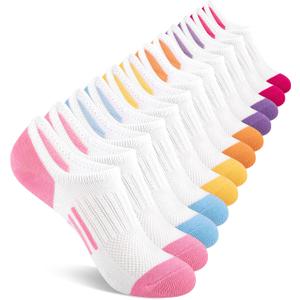 Comfoex 12 Pairs Girls No Show Socks Cotton Non Slip Mesh Low Cut Ankle Invisible Kids Socks With Grips (S)