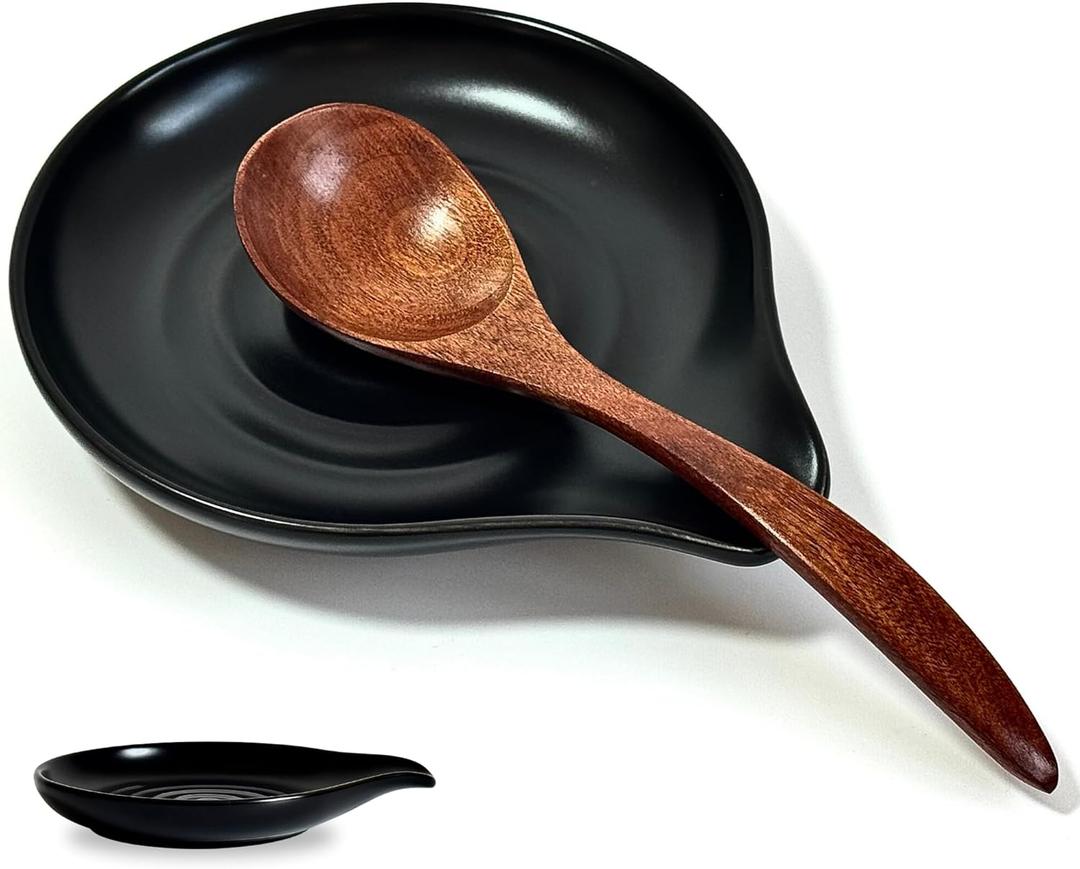 Spoon Rest for Stove Top, 6.2" Large Ceramic Spoon Holder for Kitchen Counter, Cooking Utensil Rest for Spatula, Spoon & Ladle, Kitchen Counter Decor for Mother's Day, Matte Black