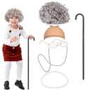 Old Lady Wig Costume Set, Granny Costume Wig with Glasses Chain and Pearl Necklace Women for 100 Days of School
