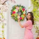 Pinkpuii 24 Inch Spring Wreaths for Front Door- Outdoor Spring Summer Flower Wreath with Vibrant Peony Hydrangea Flower, Green Eucalyptus Leaves and Orange Berry- Ideal for Porch,Mantel,Home Wall