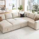 HONBAY Modular Sectional Sleeper Sofa with Pull Out Bed, U Shaped Sectional Couch with Storage Ottoman, Sleeper Sectional Couches for Living Room, Beige