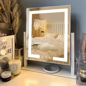 Makeup Mirror with Lights, Vanity Mirror with 3 Lighting Modes, Light Up Mirror, Touch Sensor, USB Powered, 360 Rotatable, Metal Frame, with Detachable 3.5" 15X Spot Mirro, Gift for Women