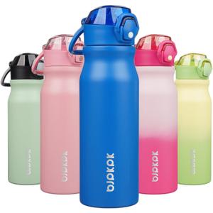BJPKPK 25oz Insulated Water Bottle with Straw Stainless Steel Double Wall Water Bottles BPA Free Leak Proof Thermal Flask with Lockable Flip Lid and Soft Silicone Spout, Blue