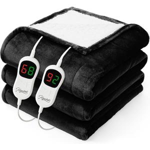 Homemate Heated Electric Blanket Queen Size - 84"x90" Heating Bed Blanket Throw with 10 Heating Levels 8 Hours Auto Off Fast Heating Over-Heat Protection Ultra Soft Flannel ETL Certified, Black