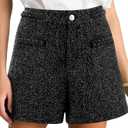 Cicy Bell Womens Tweed Summer Shorts High Waisted Wide Leg Dressy Casual Shorts with Front Pockets Black White