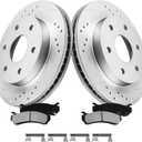 MOTOREVO Front Brake Pads and Rotors Kit Compatible with Silverado 1500 [ 1999-2006 ], High-Carbon Alloy Drilled & Slotted Discos de Frenos Delanteros [ 12in, App Specific ] [ Dual Piston; 6 Stud ]