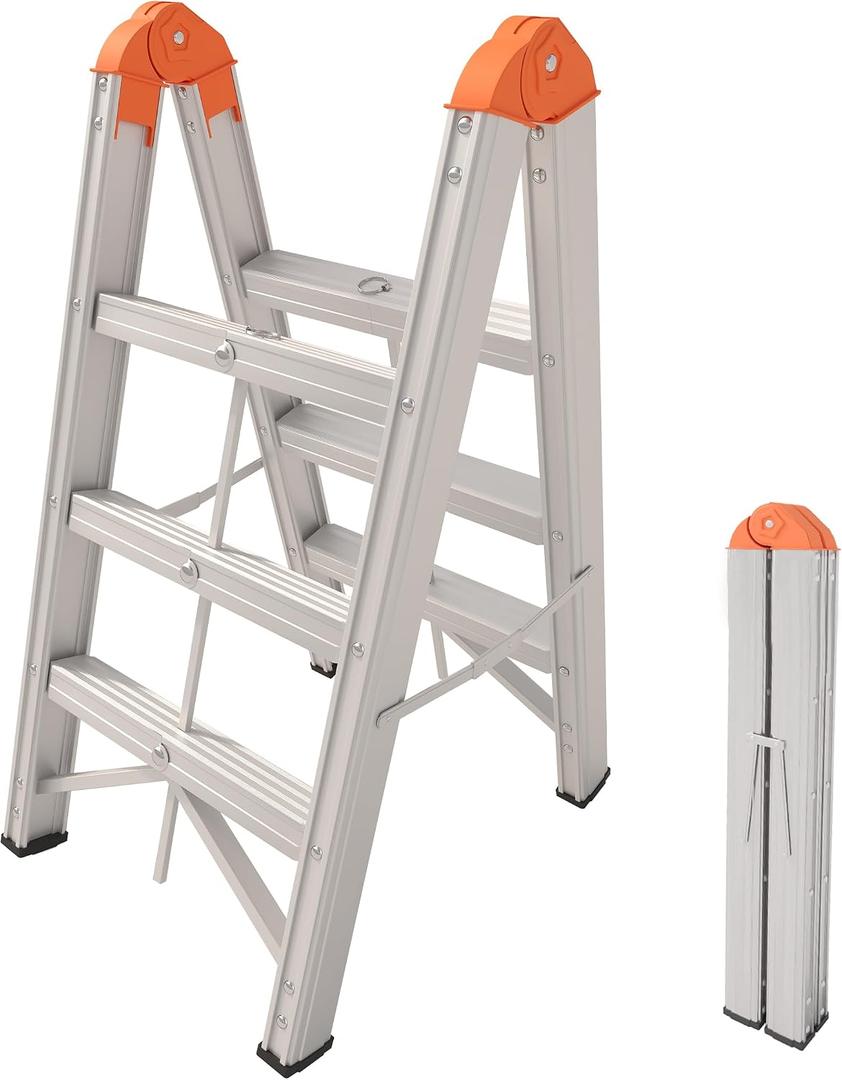 Aparecium Aluminum Foldable Twin Front Collapsible A Frame 3-Step Ladder, Compact Step Stool with Wide Anti-Slip Pedal, EN131, 330lb Capacity