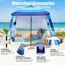 Beach Cabana,3 Side Curtains,7.2 * 7.2 FT for 5-6 People,Blue | Beach Canopy with Sand Bags,Easy Beach Shade, Beach Tents for Family, Adjustable Height