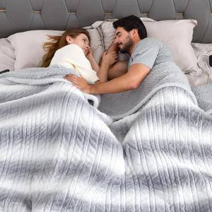 Bearhug Electric Blanket King Size 100" x 90" Dual Controllers Heated Blanket, 10 Heat Settings, 1-12 Hour Auto Shut-Off, Faux Fur & Sherpa Dual-Sided, Machine Washable, Gift-Ready Elegant Packaging (Silver Shade Gradient Stripe)