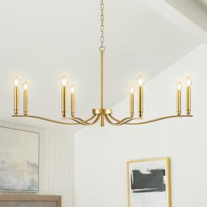 Gold Chandeliers for Dining Room, 8-Light Brass Chandelier Light Fixture Over Table Modern Candle Chandelier 44in Master Bedroom Chandeliers Lighting for Entry Foyer Bathtub Living Room