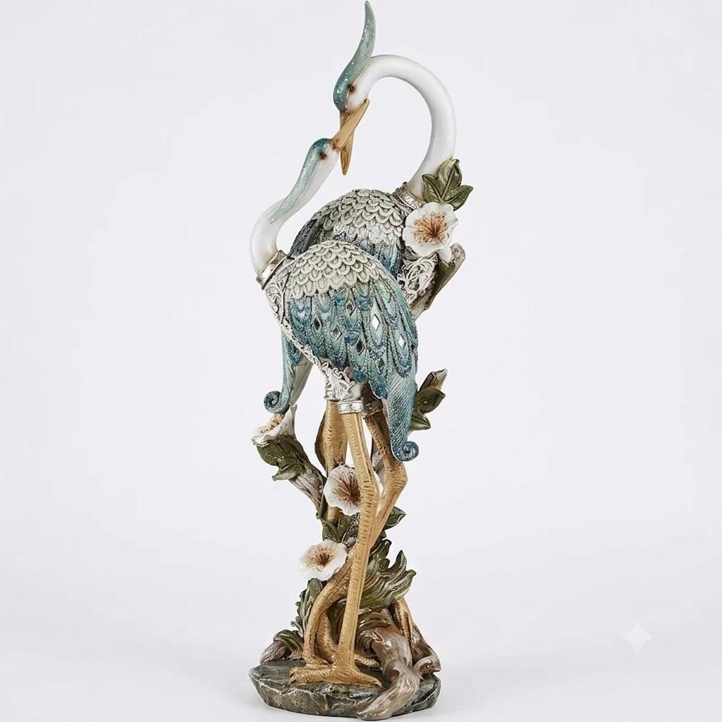 Devoted Cranes Table Sculpture - Made of Resin Coastal Shorebirds - Glitter Accents - Bird Statue - Flowers,Measures 5 Inches Wide, 16 Inches High