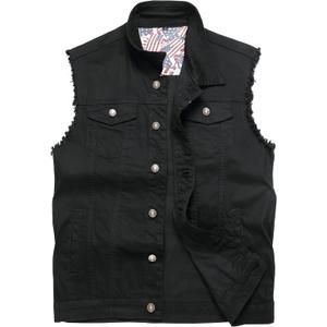 Men's Denim Vest,Sleeveless Jacket Slim Fit Vintage Casual Ripped Summer Jean Vest for Men, Large