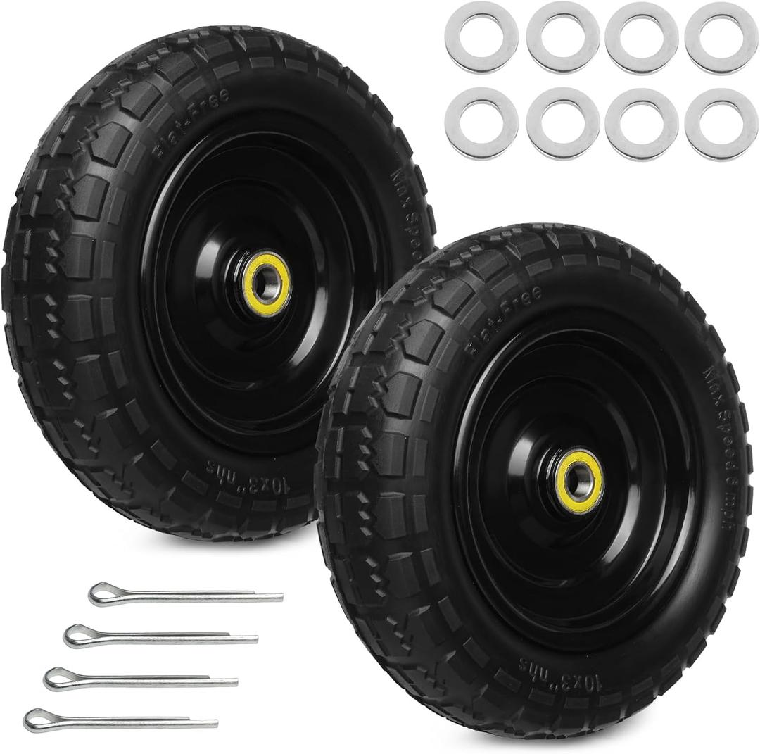 10 Inch Solid Rubber Tires, 4.10/3.50-4 Tire and Flat Free with 5/8" Bearings, 2.17" Offset Hub for GOR Garden Carts, Garden Wagon Carts, Trolleys, Hand Trucks and Utility Cart(2 Pack)