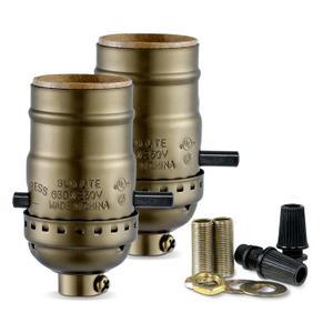 Lamp Socket with Push ON/Off Switch,Medium Screw Push Socket,Floor and Table Lamp Switch Parts,Twist Knob Light Socket Replacement,UL Listed (Antique Brass, 2)