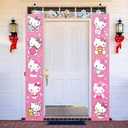 2 Pcs Hello Cats Birthday Decorations, Pink Party Porch Sign Door Banner, Birthday Party Supplies for Girls