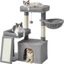 Feandrea Cat Tree, Cat Tower Condo with Scratching Posts and Ramp, 2 Large Perches, Cave, Basket, 33.8 Inches Tall, Dove Gray UPCT013GD02S