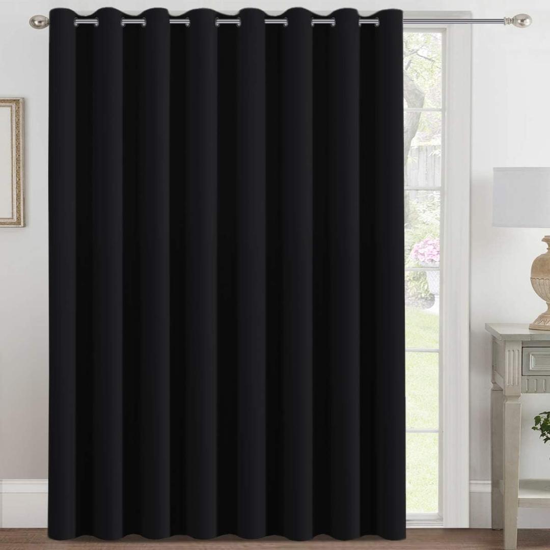 H.VERSAILTEX Blackout Patio Curtains 100 x 84 Inches for Sliding Door Extral Wide Blackout Curtain Panels Thermal Insulated Room Divider - Grommet Top, 7' Tall by 8.5' Wide - Jet Black