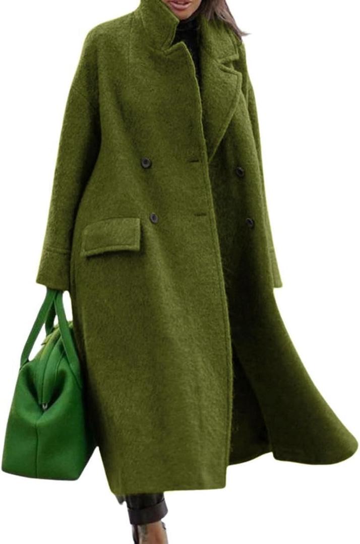CHARTOU Women Oversized Long Winter Coats Warm Wool Blend Pea Trench Coat Overcoat (XX-Large, Green)