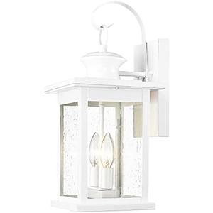 Emliviar Outdoor Wall Lighting, 18" Exterior Lights for House, Black and Gold Finish with Seeded Glass, 1810-BW2-R