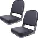 Folding Boat Seats 2 Pack Clearance, Fishing Premium Bass/Jon/Pontoon Boat Chairs, Swivel Boat Seat with Storage Bag (Dark Gray)