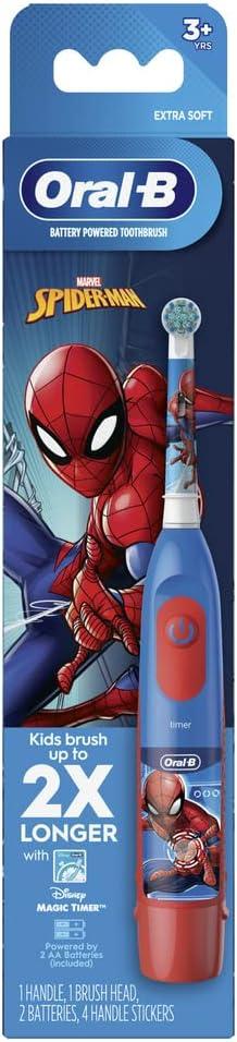 Oral-B Kid's Battery Toothbrush Featuring Marvel's Spiderman, Soft Bristles, Replaceable Brush Head, for Kids 3+ (1 Count (Pack of 1))