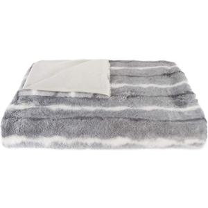 Luxe Faux Fur Throw Blanket 50 x 60 Inch | Fuzzy Blanket with Plush Faux Fur Pile and Soft Fleece Back | Machine Washable Warm Fluffy Blanket for Bed or Couch, Dayton Grey/White/Black