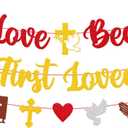 We Love Because He First Loved Us Banner, Christian Valentines Day Banner with Scripture, Religious Wall Decor for Church, Classroom & Home, God Loves You Wedding Decorations