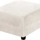 H.VERSAILTEX Ottoman Slipcover Square Footstool Protector Covers Storage Stool Ottoman Covers Stretch with Elastic Bottom, Feature Real Velvet Plush Fabric, Ivory