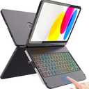 FUWANG Touch Keyboard Case for iPad (A16) 11th Generation 11 inch 2025&10th Gen 10.9 inch 2022, 360 Rotate for iPad 10th Generation Case with Keyboard, Backlit Keyboard Case with Pencil Holder, Black