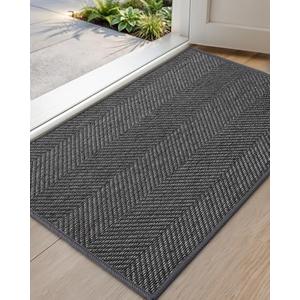 Color&Geometry Ultra Thin Indoor Door Mat 24"x36", Machine Washable Front Door Mat Non Slip, Low Profile Entrance Mat Indoor, Absorbent Carpet for Inside, Entry, Entryway, Dark Grey (FOLD)