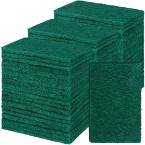Hoolerry 100 Pcs Heavy Duty Scouring Pads Non Scratch Household Scrub Pads for Cleaning Reusable Pan Scrubber Anti Grease Scrubbing Pads for Dish Kitchen Metal Grills, 4.3 x 3 x 0.3 in (Green)