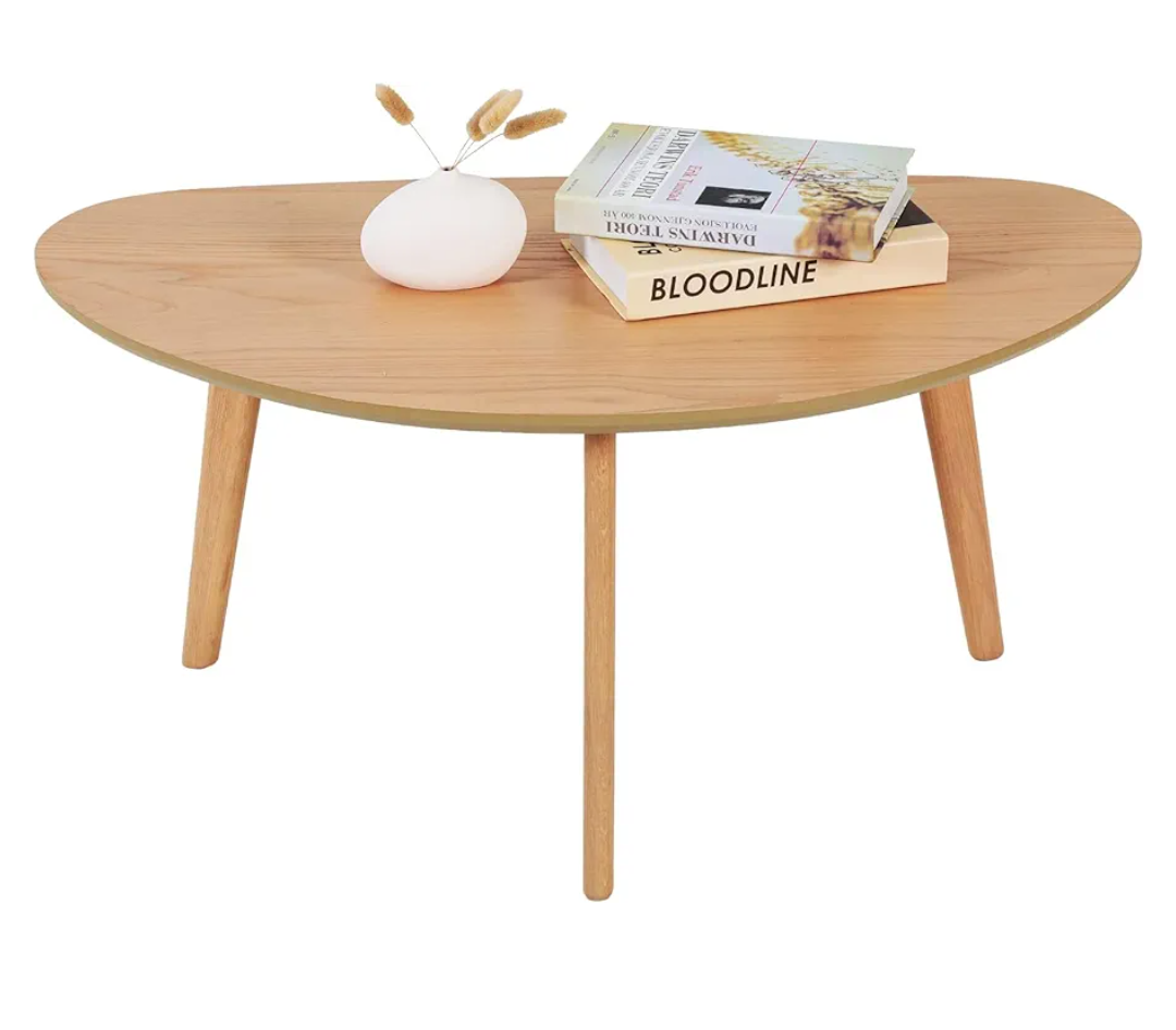 FIRMINANA Small Oval Coffee Table Mid Century Modern for Living Room Center Minimalist Display Coffe Table,Nature Wood,18.9" D x 33.47" W 15.75" H
