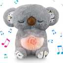Koala Breathing Stuffed Animal, Anxiety Relief Koala Sleeping Plush with Realistic Breathing Motion and Soothing Music Lights Portable Plushies Birthday Gifts for Adults and Kids
