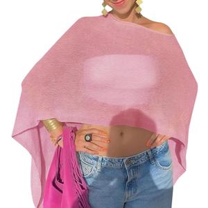 Fisoew Women Sheer Poncho Top Lightweight Knit Crochet Summer Shrug Bolero Off Shoulder Going Out Beach Cover up