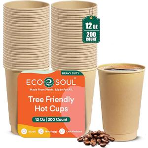 ECO SOUL 12 Oz Compostable Ripple Paper Cups (200 Pack) – Biodegradable Paper Cups, Non-Toxic Disposable Cups For Hot Drinks, To-Go Coffee Cups, Eco-Friendly