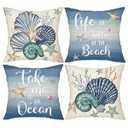 avpdupu Linen Blue Pillow Covers 18x18 Set of 4 - Seashell Starfish Pattern Decor for Sofa & Couch (No Insert)
