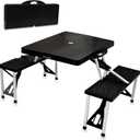 PICNIC TIME Folding Picnic Table, Camping Table, Outdoor Table with Umbrella Hole (Black)