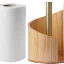 Paper Towel Holder Countertop with Wood Round Base and Iron Holder,Holds Mega Roll,Holder Stand for Kitchen Roll Organize,Wooden Paper Towel Holder for Kitchen Dining Table Home Decor