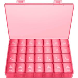 XL Pill Organizer 4 Times a Day, BUG HULL Extra Large Weekly Pill Box Case, 7 Day Vitamin Container Daily Pill Holder for Cod-Liver Oil, Vitamins, Supplements (Pink)