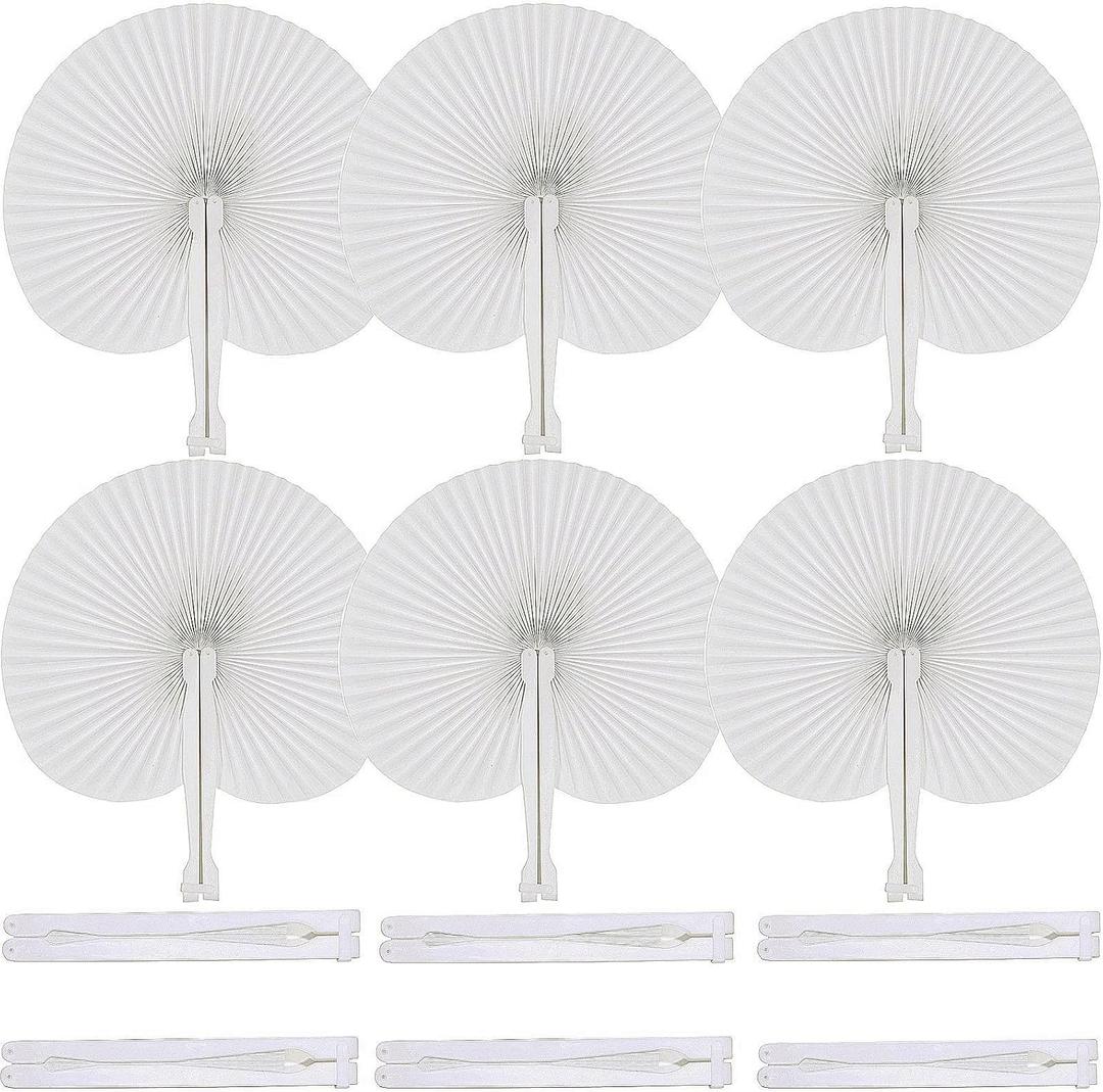 60 Packs Folding Paper Hand Fans Handheld,White Round Decorative Wedding Foldable Fans Chinese and Japanese Fans Bulk for Bridal Guest Church Party Favors Dancing Birthday DIY (60 PCS)