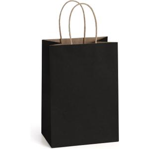BagDream Gift Bags 100Pcs 5.25x3x8 Small Kraft Paper Gift Bags with Handles Bulk, Black Paper Sacks for Small Business, Retail, Merchandise, Grocery, Wedding Birthday Party favor
