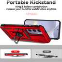 SunStory Compatible with Samsung Galaxy S24 FE 5G Case with HD Screen Protector & Slide Camera Cover & Rotated Ring Kickstand, [Military-Grade] Phone Case for Galaxy S24 FE (Red)