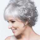 SEVENCOLORS Short Gray Wigs for White Women Natural Curly Silver Pixie Cut Wigs with Bangs Synthetic Hair Grey Wig for Older White Women
