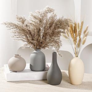 Ceramic Vase Set of 4 Small Vases Home Decor Modern Rustic Farmhouse Pottery Decorative Flower Vases for Pampas Grass Dried Fresh Flowers, Living Room, Bedroom, Table Centerpiece, Mantel, Shelf