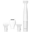 Panasonic Bikini Trimmer and Shaver for Women with 4 Attachments for Fast Easy Gentle Grooming in Intimate Areas, Use Wet/Dry, Electric Razor, Battery-Operated ES-WV62-H (White/Silver)